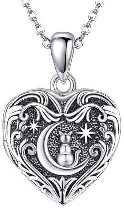 CUPENDA Katze Medaillon Kette mit Bild Sterling Silber Herzform Katze Foto Medaillons Anhänger Halskette Memory Schmuck Valentinstag Geschenke für Frauen