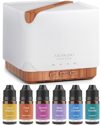 ASAKUKI Essential Oil Diffuser for Home, Large 700 ml Aromatherapy Humidifier with Top 6 Essential Oil Sets, Automatic Shut-Off, 7 LED Lights for Living Room, Bedroom, Hotel, Gift for Mom - Yellow