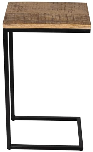MR. DEKO Beistelltisch Materos Mango 40x30x70 cm | Kleiner Tisch modern im C-Design | Sofa Beistell-Tisch Holz Metallgestell | Couchtisch rechteckig | Serviertisch Wohnzimmer multifunktional stabil