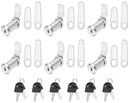 PATIKIL Lucchetti Armadietto con Chiave, 6 Pezzi Sostituzione Serratura a Camma Cilindro per Cassetto RV Carrello di Stoccaggio Posta, Argento