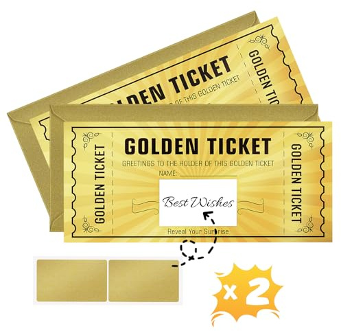 WenmthG 2 PCS Golden Ticket Scratch Card Reveal, Golden Ticket Scratch off Cards with Envelopes