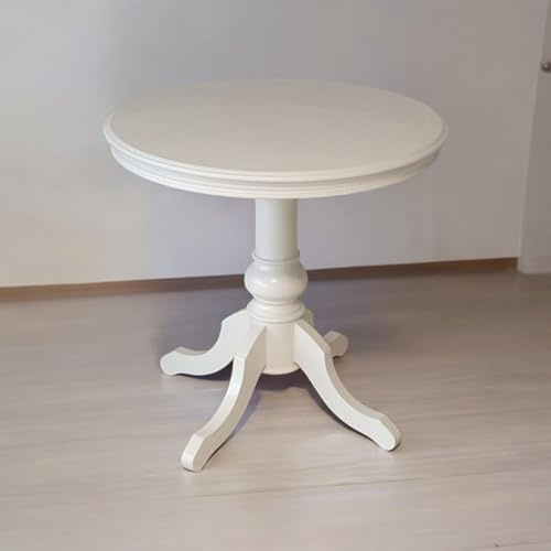 Vicentini arreda TAVOLO ROTONDO FISSO IN LEGNO SHABBY CHIC GAMBA TORNITA BIANCO MOD BAR