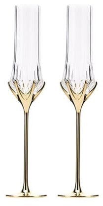 Shihan-2015 Copas para Champaña Copas de champán con Tallo Dorado, 2 Copas de champán de Cristal con Capacidad de 4,73 oz for Aniversarios de Boda Copas de Vino/Flautas de Champán