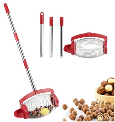 Nußsammler mit Seitenöffnung und verstellbarem Griff, Rollsammler Nut Collector Mit Beigefügte Aufbewahrungstasche, Apfelsammler für Helfen, Nüsse, Kastanien, Walnüsse, Golfbälle und Mehr Zu Sammeln.