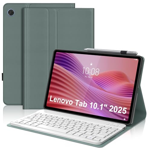 FOGARI Funda con Teclado para Lenovo Tab 10.1 2025, Español Ñ Teclado Bluetooth para Tablet Lenovo Tab 10.1 2025 TB-311FU, Verde Oscuro