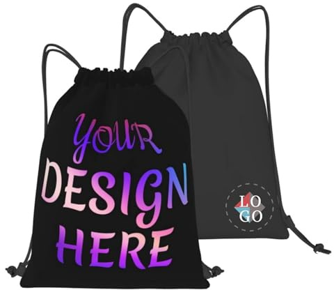 Generisch Personalisierte Drawstring BackPack mit schwarzem Rand - Custom mit Foto und Logo - Turnbeutel, Fußballschuhe, wasserdicht, Einheitsgröße, Geschenke für Freunde