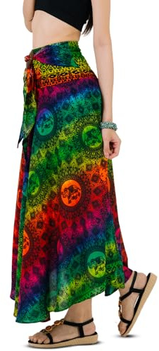 Din mysiga boho-maxikjol och solklänning för kvinnor – 2-i-1 hippie festivalkjol – lätt sommar strand och resekläder, Reggae Mandala elefant, S