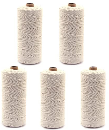 Lot de 5 ficelles de cuisine blanches de 100 m avec pieds de 2 mm d'épaisseur pour viandes et rôtis, pains, décorations, pâtisseries, boucheries, saucisses, loisirs créatifs