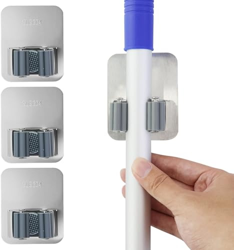 4 Stück Besenhalterung Wand Edelstahl Besenhalter Selbstklebend,Ohne Bohren, Abstellraum Ordnungssystem Werkzeug,Besenstiel Halterung Für Küche,Wischmopp, Badezimmer, Garten, Schaufel, Werkzeuge