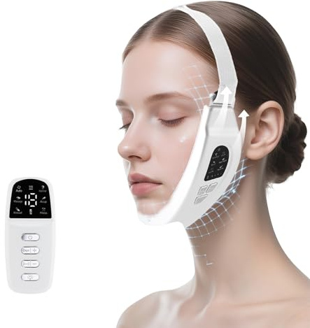 V-Face Shaping Massager Electric Double Chin Device with 6 Modes & 18 Gear Adjustable Intensities，EMS Skin Tightening & Shaping Device with Remote Control