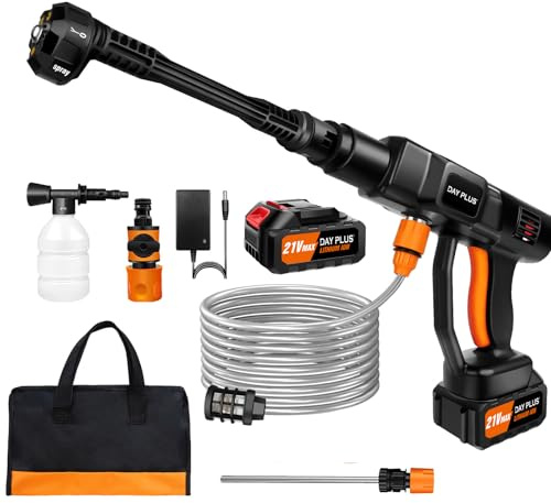 Limpiador de alta presión sin escobillas de 45 bares con 1 batería de 21 V y 3,0 Ah, limpiador de alta presión portátil para la limpieza de coche, jardín, ventanas, boquilla de pulverización 6 en 1