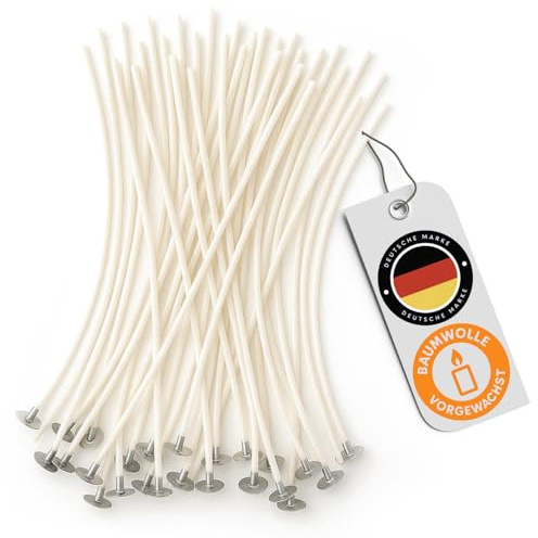 FALKENHORN® Kerzendochte 15cm – vorgewachst & mit Metallfuß – 50 Stück für DIY-Kerzenherstellung – geeignet für viele Wachsarten – ideal für Gläser, Gießformen & Dekokerzen