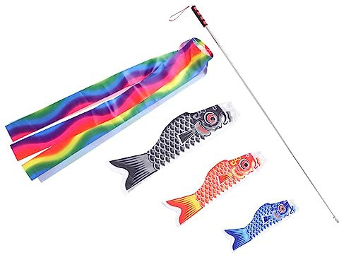 AKOOSY Japanese Style Painted Carp Flags Set Hanging Windsock Outdoor Decoration for Store Entrance Lightweight Handmade Koinobori Streamer for Izakaya and Japanese Random Color