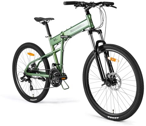 ROCKBROS SGD VTT Pliable 26 Pouces, Vélo Tout Terrin avec Cadre Aluminium Léger et Fourche Suspendue, Transmission Tourney 24 Vitesses, Freins à Disque Mécaniques pour Homme Femme, Vert/Juane