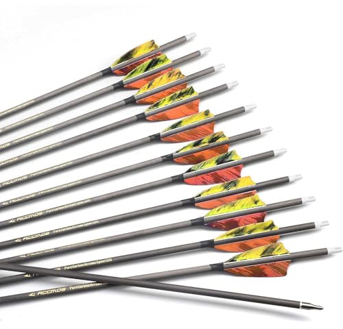 6/12er Benutzerdefinierte Länge Carbonpfeile Bogenpfeile 300/350/400/500/600/700/800 Spine Abnehmbare Pfeilspitzen Truthahnfedern Pfeilfedern Jagdpfeil für Recurvebogen Compoundbogen Bogenschießen A7