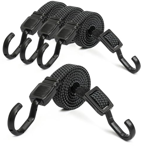 MOPUBZO Verstellbarer Spanngummi mit Haken 4er Set, 100 cm Flach Gepäckspanner Schwarz Gummiseil, Extra Stark Gummiseile für Gepäck, Fahrrad, Auto, Garten, Sonnensegel, Tarps