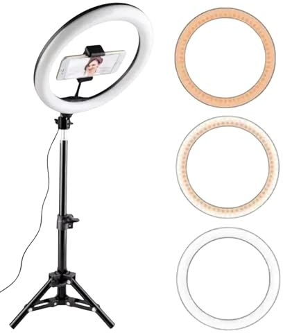 26cm LED Ring Light with 5.6ft/1.7m Adjustable Aluminum Tripod Stand & Mobile Holder – 3 Lighting Modes, Selfie Ring Light with Stand Remote Shutter for YouTube TikTok Makeup Photography