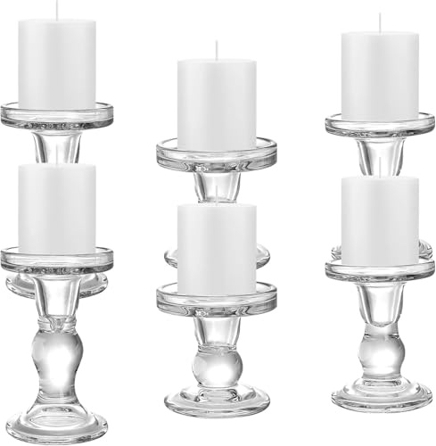 6 Stück Kerzenständer Glas für Stumpenkerzen & Stabkerzen, Transparente Kerzenhalter in 3 Größen (8/11/14cm), Kristall Teelichthalter Tischdeko für Hochzeit, Esstisch, Abendessen, Weihnachten, Party