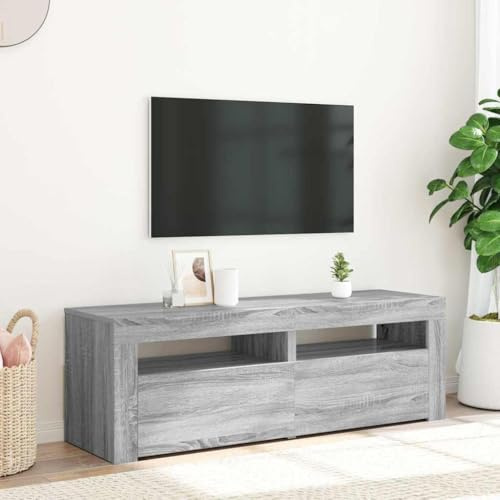 HETFTJN TV-Schrank Lowboard Grau Sonoma 120 x 35 x 40 cm aus Holzwerkstoff mit RGB-LED-Beleuchtung Modernes Sideboard für Wohnzimmer Schlafzimmer und Flur