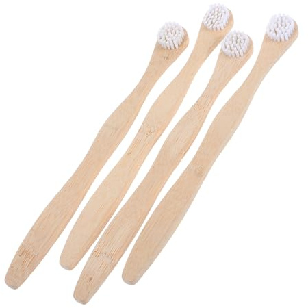 OUNONA Kit 4 Pezzi Spazzola per Pulizia Lingua in Bambù Bianco Impugnatura Confortevole e Rimozione Impurezze per Igiene Orale Profonda