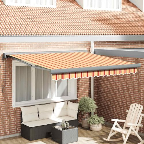 Auvents pour Portes D'entrée Auvent De Porte Exterieur, Porch Awning Auvent Rétractable Jaune et Blanc 3,5x2,5 m Tissu et Aluminium Store Pergola pour Cour, Balcon, Jardin
