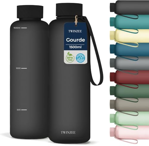 Twinzee Tritan Trinkflasche 1,5 L BPA-frei Auslaufsicher Schwarz | Ideal für Sport, Schule und Büro · Robust und langlebig · Wiederverwendbar · Einfache Reinigung · Alltagstauglich