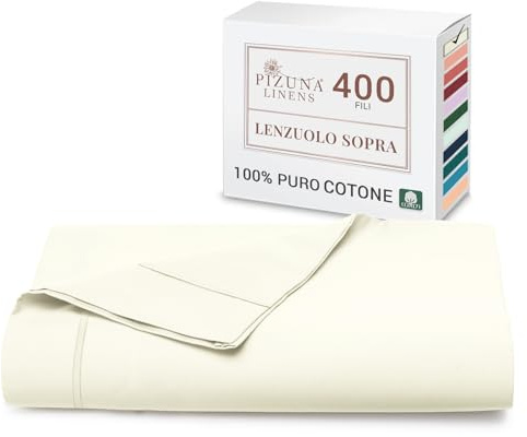 Pizuna Lenzuolo sopra matrimoniale Cotone 240x200 cm Bianco 400 fili 1 Pz | Lenzuolo sopra Matrimoniale 100% cotone a fiocco lungo, trama sateen, 240x200 cm, colore Bianco Sporco, 400 fili, 1 pezzo