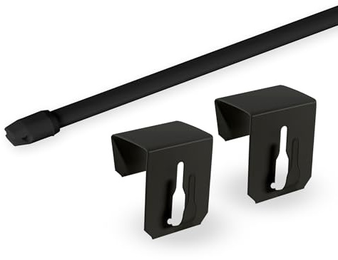Gardinenstange Florida, ausziehbar, Viragestange, inkl. 1 Paar Fensterhaken/Klemmträger, Befestigung oben am Fenster, Klemmbereich 15-20 mm (schwarz, 80-120 cm ausziehbar)