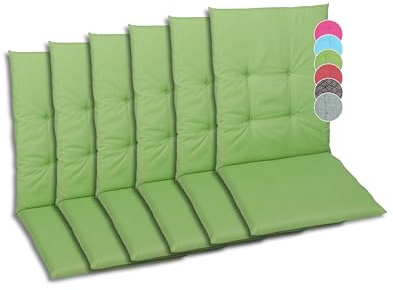 GO-DE Textil Bequeme und attraktive Polsterauflagen für Mittellehner-Gartenstühle (6er-Set, Uni grün, Mittellehner)