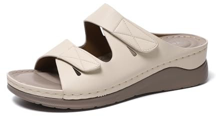 Yeeteepot Sandales Femme Bout Ouvert Compensées Chaussons Beige 39 EU