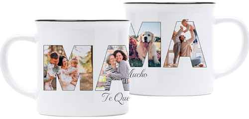 Taza Personalizada con Fotos Mamá, Regalos Originales para Madres, Día de la Madre (LETRAS MAMA)