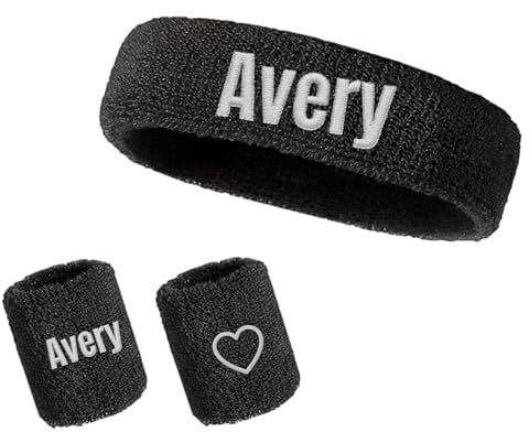 Personalisierte 3 Stück Schweißband-Set, Individuell Besticktes Sport-Stirnband & SchweißBänder-Set mit Namen/Logo, Sport Wristbands Headbands für Fitness Sport Laufen