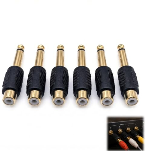 6 Pièces Adaptateur Jack 6,35mm Mâle vers RCA Femelle, Adaptateur RCA vers Jack 6.35mm Mono TS Adaptateur Audio pour Guitare Électrique Piano Amplificateur Caisson de Basse Récepteur AV Enregistrement