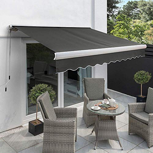 Primrose 4.0m x 3.0m Electric Awning Full Cassette DIY Patio Awning Gazebo Canopy (13ft 1) Complete with Fittings and Winder Handle (Electric, Charcoal)