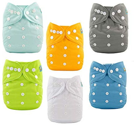 ALVABABY Baby Cloth Diaper 6 Pack with 12 Inserts One Size Cloth Diaper Covers Adjustable Washable Reusable for Baby Girls and Boys