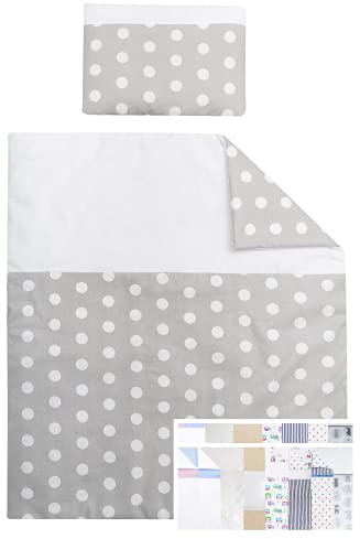 Vizaro - Piumino Lettino Neonato + Cuscino 70x80cm, 25x35cm - 100% PURO COTONE - Premium made in EU - A Pois Bianchi