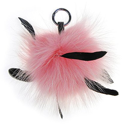 Modassori Damen-Mode Handtaschen-Anhänger Echt-Fell Waschbär Pompom Pelz-Bommel Rosa Kunstlederband Chromring-Karabiner Artikelname My Gremlin Kollektion 2025-2026