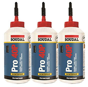 Set 3x Soudal Holzleim Pro 40P PU-Leim wasserfest Polyurethanleim Leim D4 750g