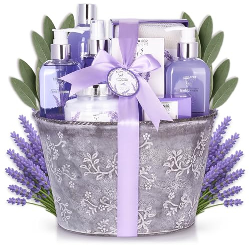 BRUBAKER Cosmetics Bad och Dusch Set Lavender Doft - 9 Delar i Presentförpackning i Vintage Planter