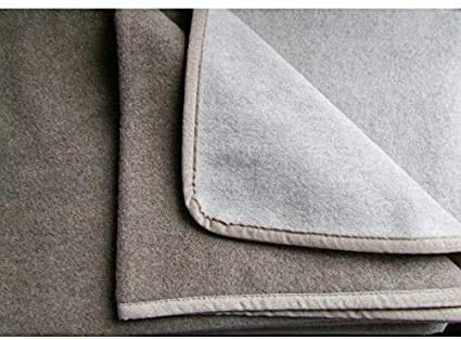 Alpenwolle Kaschmirplaid, Wolldecke, Tagesdecke doppelseitig beige/Mocca mit Kaschmir-Anteil (150x200cm)
