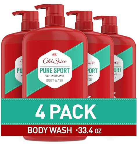 Old Spice Refreshing Body Wash for Men, High Endurance, 3X Defense, 24/7 Shower Fresh with Long Lasting Scent, Pure Sport Scent, 33.4 oz (Pack of 4)