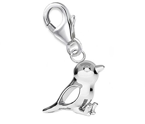 Goldene Hufeisen Mini klein Spatz Karabiner Charm Anhänger für Bettelarmband oder Charmkette Charmträger 925 Silber Vogel