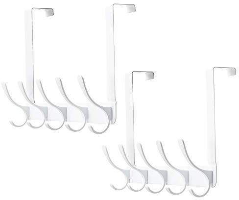 Dseap Türhaken - für Tür bis 4,7cm Dicke, Schwerlast Edelstahl Türhakenleiste Türgarderobe Türaufhänger Kleiderhaken Tür Zum Einhängen Mantel Kleidung Hut Handtuch Jacken, Mit 5 Haken, Weiß, 2er Set