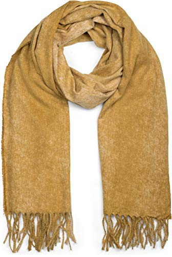styleBREAKER Unisex weicher melierter Schal mit langen Fransen, Winter, Stola 01017109, Farbe:Curry