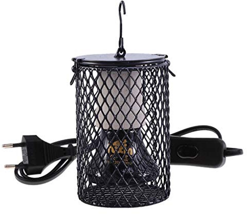 POFET Reptilien Keramik-Heizlampe mit Schutz, Heizungsbeleuchtung Infrarot-Reptilien-Wärmelampenhalter mit Anti-Hot-Bracket-Schutzkäfig für Schildkröte/Eidechse/Schlange/Bartagame - 75W