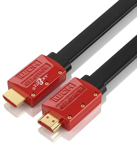JuicEBitz 4K HDMI Cable 7m, Flat Slim Ultra High Speed HDMI 4k/60fps. 1080p/120hz/144hz, v2.0 Lead. CEC, ARC, Ethernet Cable for UHD TV (inc Wall Mount), XBox, PS5, Apple, Sky, PC/Laptop [7M Long]
