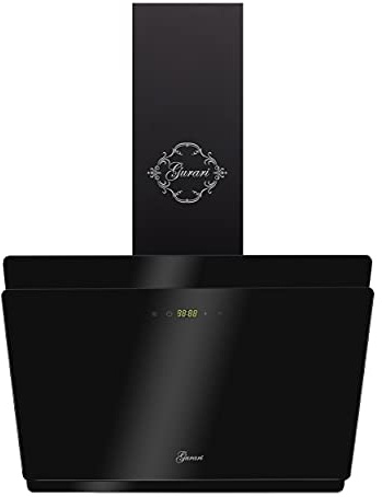 GURARI Kopffreihaube GCH S 411 BL 60 Prime inkl. Abluftschlauch, Dunstabzugshaube 60 cm, Schwarz Glas,1000m³/h, 4 Stufen,Display, Randabsaugung,Timer, Fernbedienung, Wandhaube,Ablufthaube,Umlufthaube