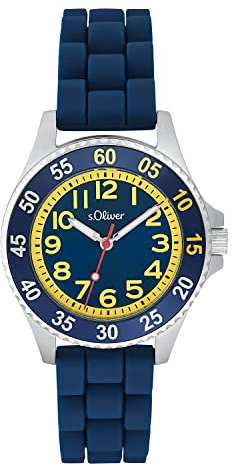 s.Oliver Armbanduhr Jungen Kinder Quarzuhr Analog, mit Silikon Armband, Blau, 3 bar Wasserdicht, Kommt in Uhren Geschenk Box, 2033506