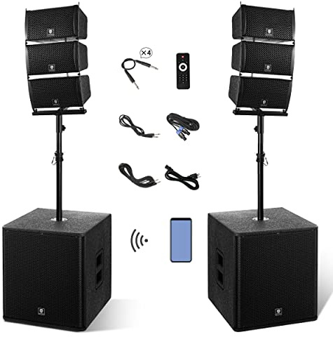 PRORECK Club 8000 18-inch 8000W P.M.P.O Stereo DJ/Powered PA Speaker System Combo Set 6 Line Array Speakers and Two 18 inch Subwoofers with Bluetooth/USB Drive Read/SD Card/Remote Control