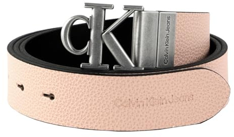 Calvin Klein Leder Gürtel CKJ Monogram Mono Hardware Rev Belt 30MM W85 Black/Pale Conch Shell rosa schwarz